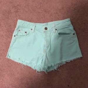 Teal jean shorts